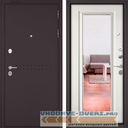Дверь Бульдорс MASS 90 Букле шоколад R-4 / Белый софт 9S-140 зеркало